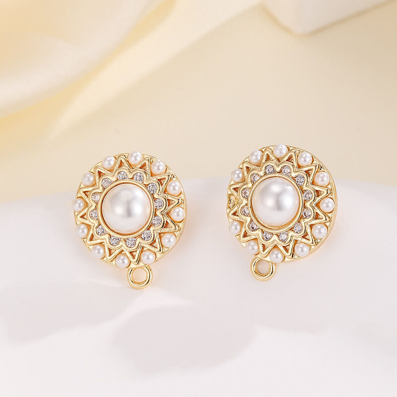 quality Fashion Brass Gold Plated Earring Round Mosquito Coil Flower Pearl Inlaid Zircon Studs DIY Geometric Women's Jewelry Earrings factory