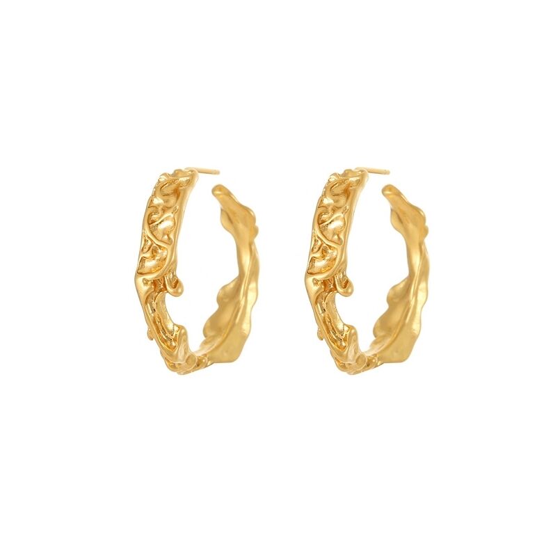 quality Popular Silver Needle Fashion C Ring Earring Vintage Old Gold Folded Irregular Women's Jewelry Earrings factory