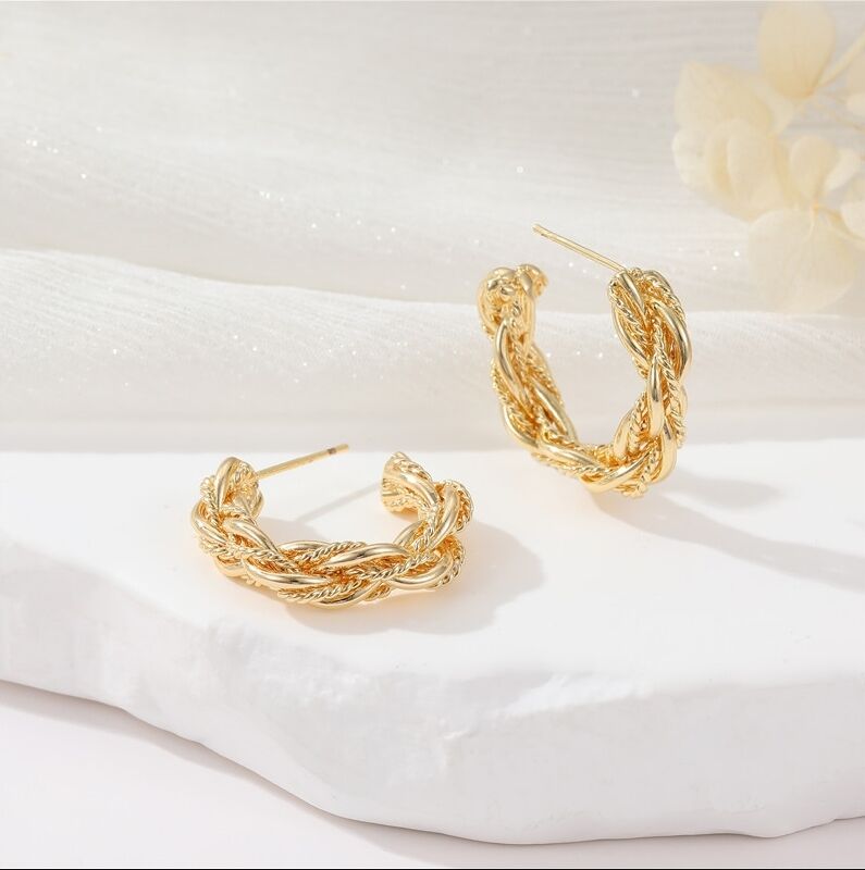 quality Popular Silver Needle Fashion C Ring Earring Vintage Old Gold Folded Irregular Women's Jewelry Earrings factory