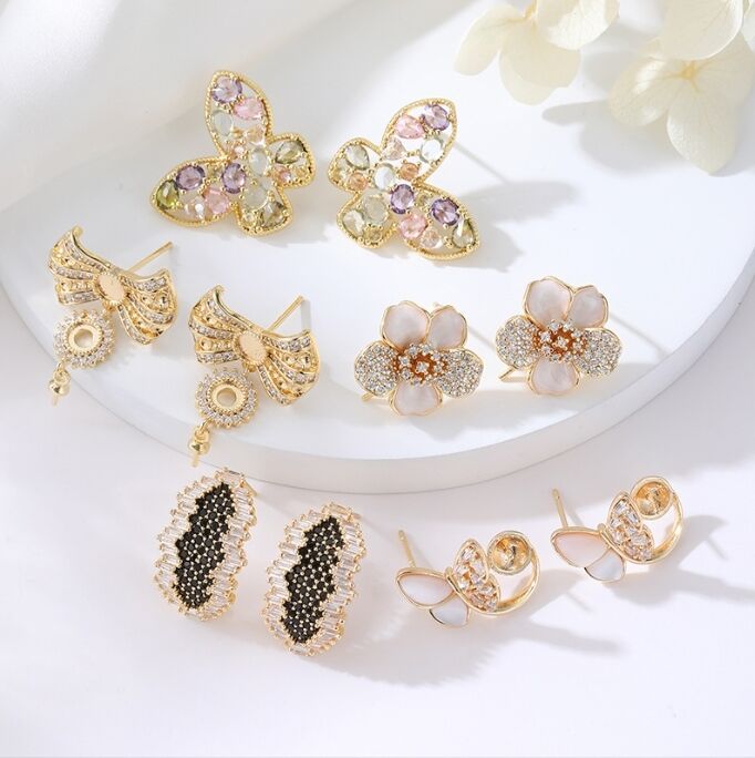 quality Brass 14k Gold Plated Zircon Studs Butterfly Enamel Flower Earring for Women's Fashion Earrings Accessories factory