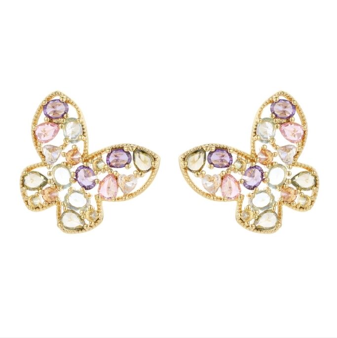 quality Brass 14k Gold Plated Zircon Studs Butterfly Enamel Flower Earring for Women's Fashion Earrings Accessories factory