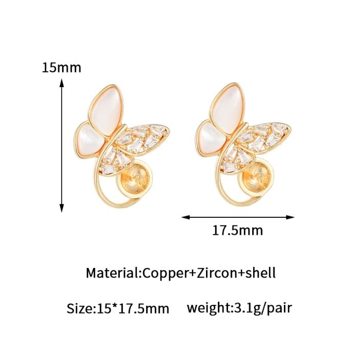 quality Brass 14k Gold Plated Zircon Studs Butterfly Enamel Flower Earring for Women's Fashion Earrings Accessories factory