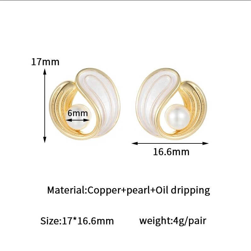 Quality Jiexing Fashion 925 Silver Needle Studs 14k Plated Gold Enamel Pearl Flower Leaf Zircon Women's Jewelry Earrings factory