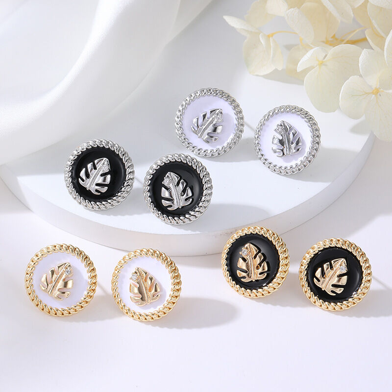 quality Fashion Gold Plated Round Earring Studs Enamel Leaves Zircon Fried Dough Twists Edge Women's Earrings factory