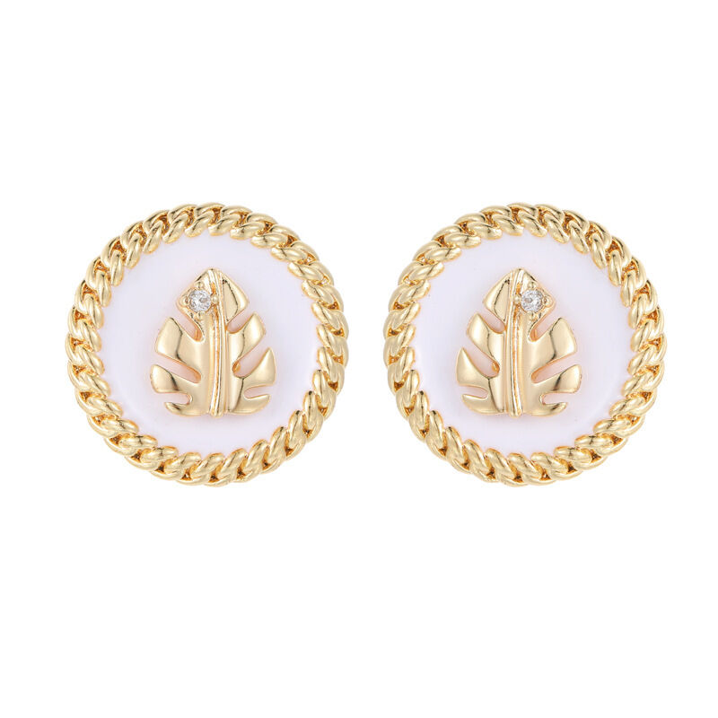 quality Fashion Gold Plated Round Earring Studs Enamel Leaves Zircon Fried Dough Twists Edge Women's Earrings factory