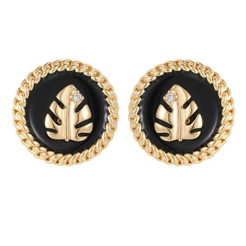 quality Fashion Gold Plated Round Earring Studs Enamel Leaves Zircon Fried Dough Twists Edge Women's Earrings factory