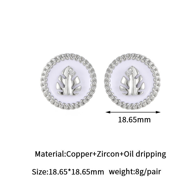 quality Fashion Gold Plated Round Earring Studs Enamel Leaves Zircon Fried Dough Twists Edge Women's Earrings factory