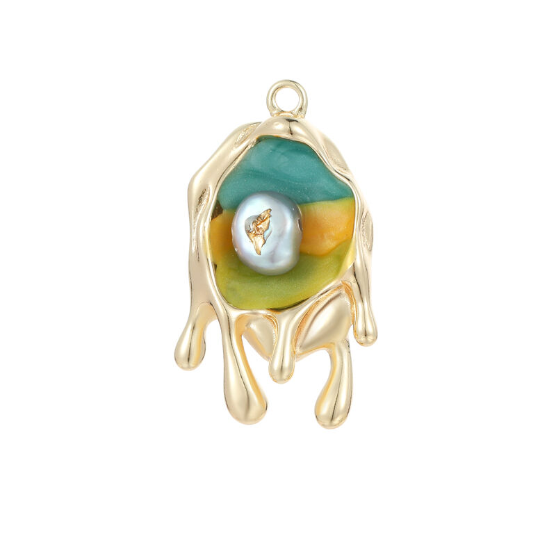 quality Brass 14K Gold Plated Silver Lceberg Liquid Lava Resin Inlay Pearl Enamel Pendant Charm for Jewelry Making Accessories factory