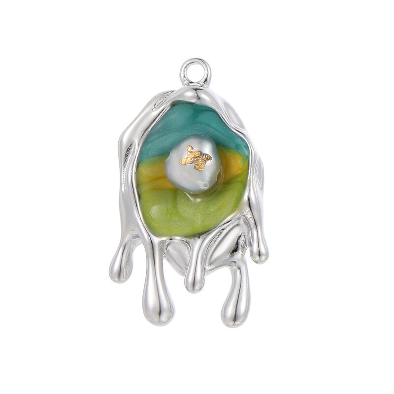 quality Brass 14K Gold Plated Silver Lceberg Liquid Lava Resin Inlay Pearl Enamel Pendant Charm for Jewelry Making Accessories factory