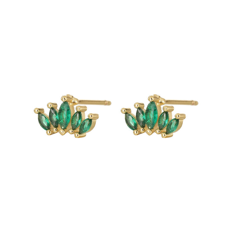 quality Custom 14K Gold Plated Brass Mini Cubic Zirconia Red Heart Stone Diamond Stud Earrings Jewellery Wholesale for Women factory