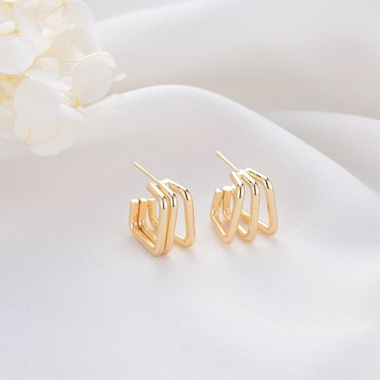 quality Fashion and Minimalist 14K Gold Plated Geometric Multi Layer Women's Earring Hypoallergenic Jewelry Studs Earrings factory