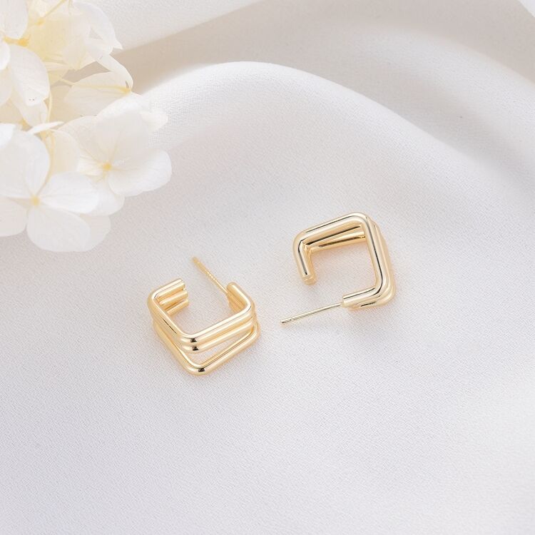 quality Fashion and Minimalist 14K Gold Plated Geometric Multi Layer Women's Earring Hypoallergenic Jewelry Studs Earrings factory
