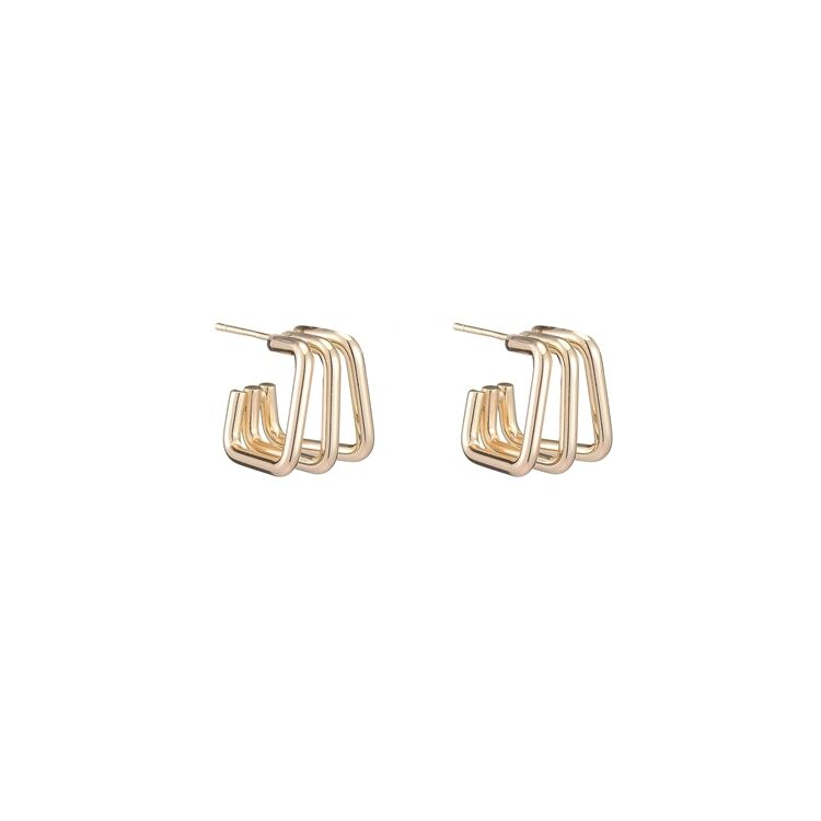 quality Fashion and Minimalist 14K Gold Plated Geometric Multi Layer Women's Earring Hypoallergenic Jewelry Studs Earrings factory