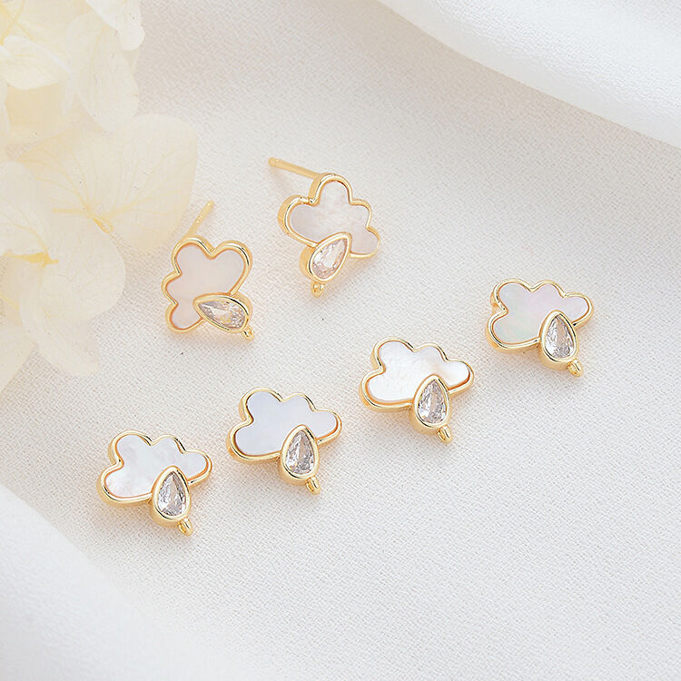 quality Factory Wholesaled Diy Jewelry Earring Accessories 14K Gold Plated Inlaid Shell Cloud Shape Stud Earrings factory