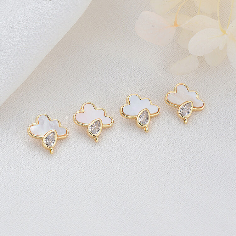 quality Factory Wholesaled Diy Jewelry Earring Accessories 14K Gold Plated Inlaid Shell Cloud Shape Stud Earrings factory