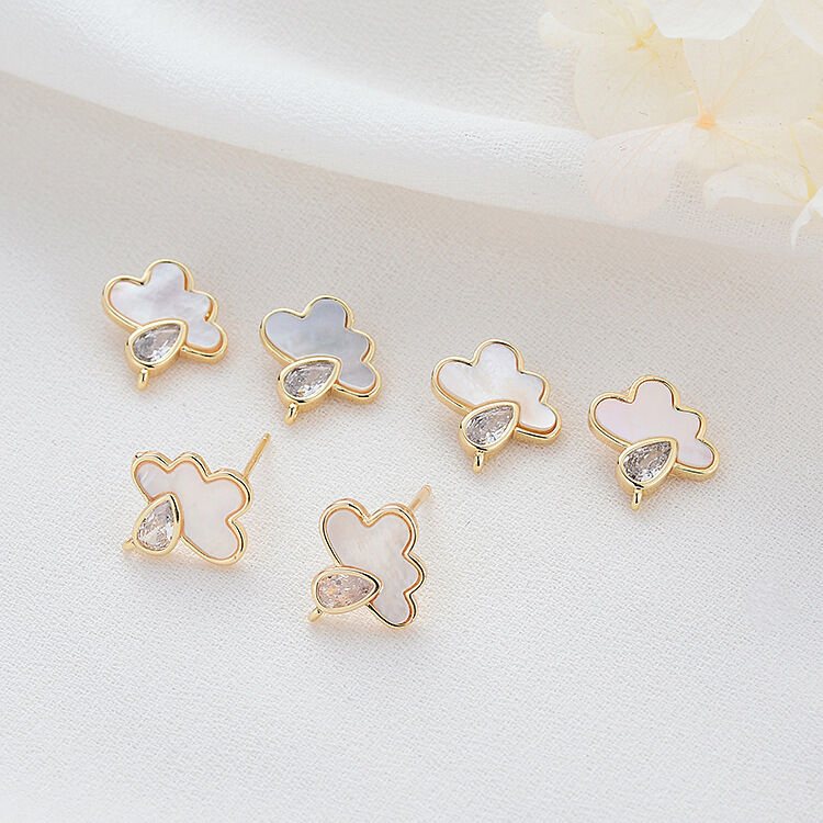 quality Factory Wholesaled Diy Jewelry Earring Accessories 14K Gold Plated Inlaid Shell Cloud Shape Stud Earrings factory