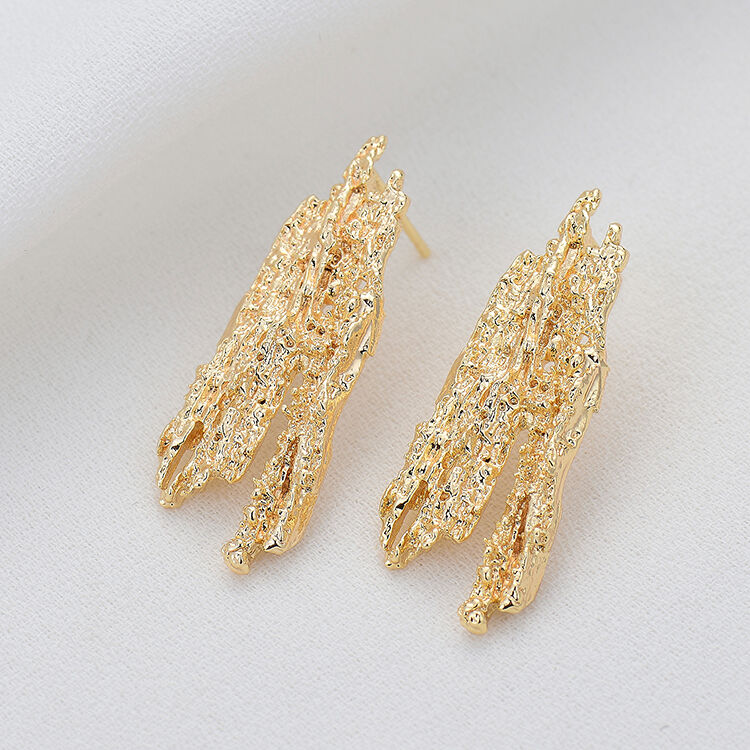 quality Jiexing 14K Gold Plated Unique Design Irregular Lava Shape Earring Fashion Women's Jewelry Studs Earrings factory