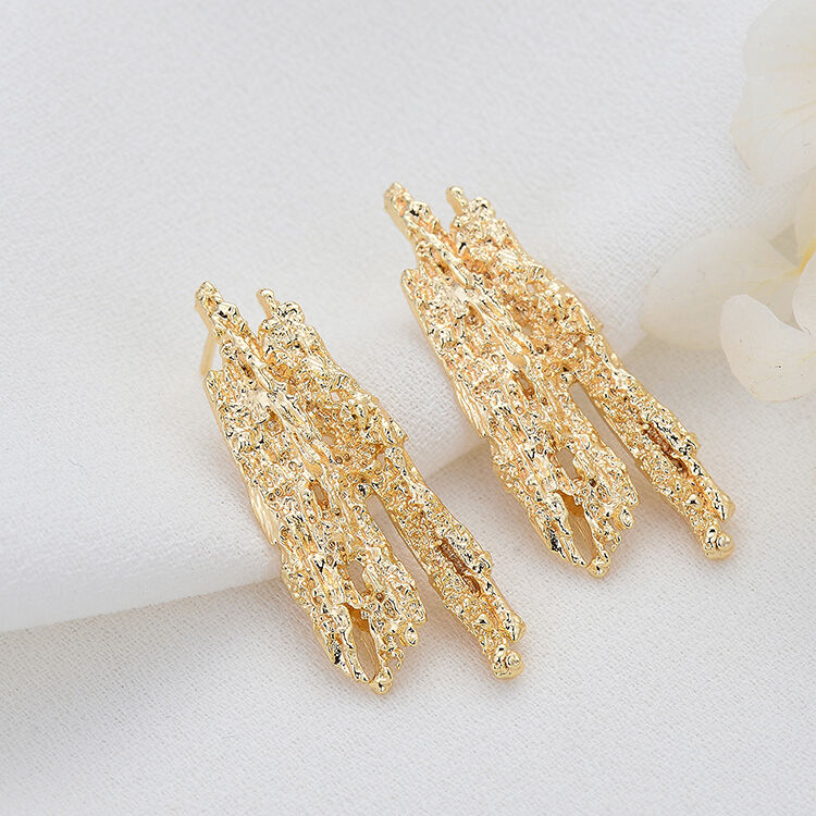 quality Jiexing 14K Gold Plated Unique Design Irregular Lava Shape Earring Fashion Women's Jewelry Studs Earrings factory