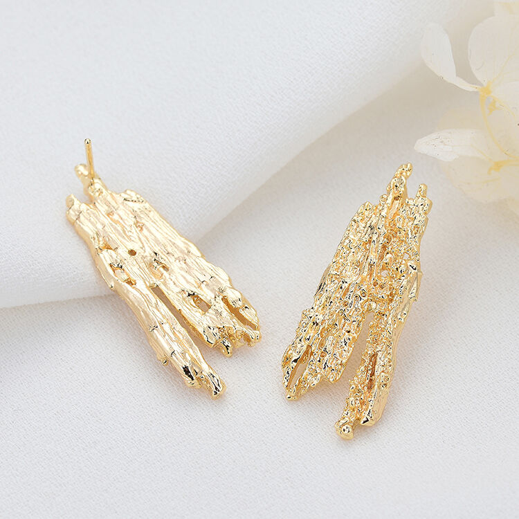 quality Jiexing 14K Gold Plated Unique Design Irregular Lava Shape Earring Fashion Women's Jewelry Studs Earrings factory