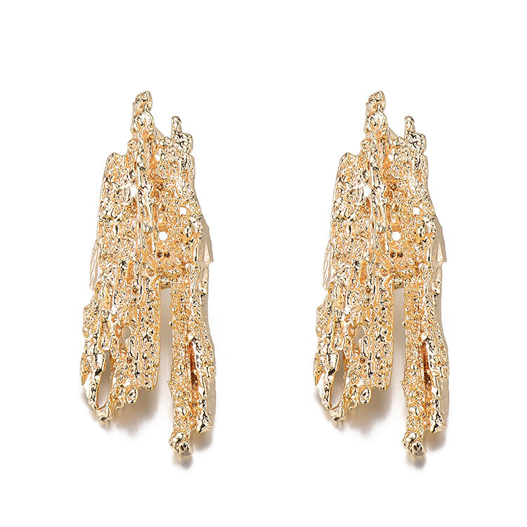quality Jiexing 14K Gold Plated Unique Design Irregular Lava Shape Earring Fashion Women's Jewelry Studs Earrings factory