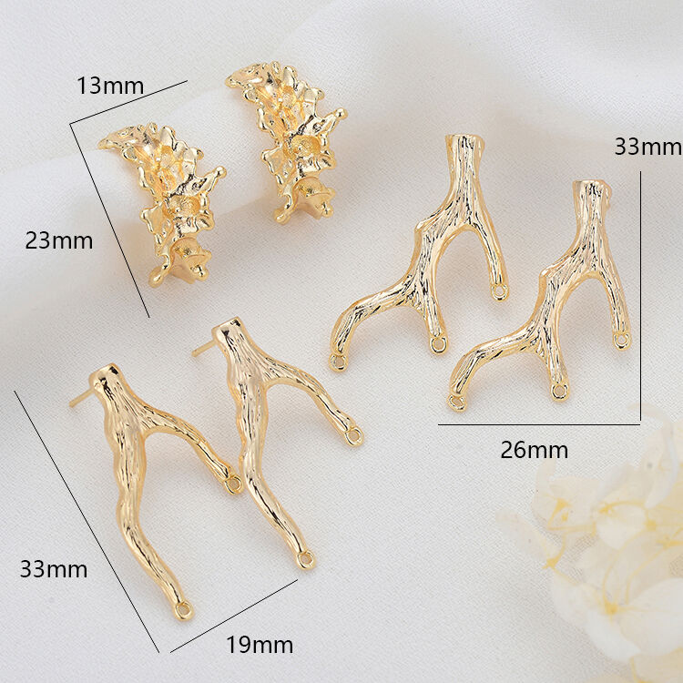 quality Fashion Design 14K Gold Plated Tree Branch Shape Stud Earrings factory