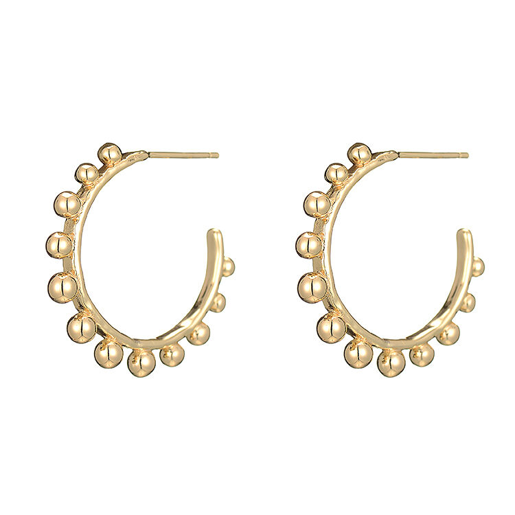 quality Wholesale 14K Gold Plated C Shaped Half Circle Women's Jewelry Earrings Vine Round Ball Beads Fashion Studs Earring factory