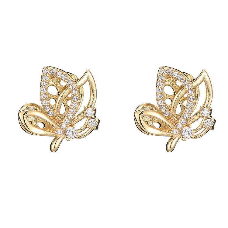quality Fashion Design 14K Gold Plated Inlaid Zircon Butterfly Shape Stud Earring factory