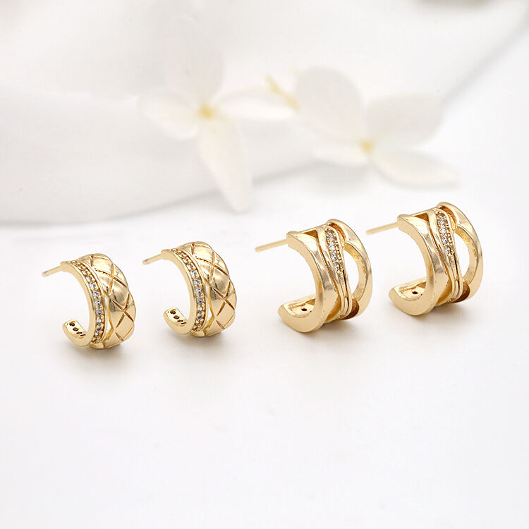 quality Wholesale 14K Gold Plated Fashion Jewelry Earrings With C Shaped Inlaid Zircon for Women's Studs Earring factory