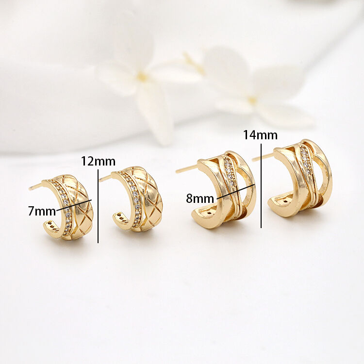 quality Wholesale 14K Gold Plated Fashion Jewelry Earrings With C Shaped Inlaid Zircon for Women's Studs Earring factory