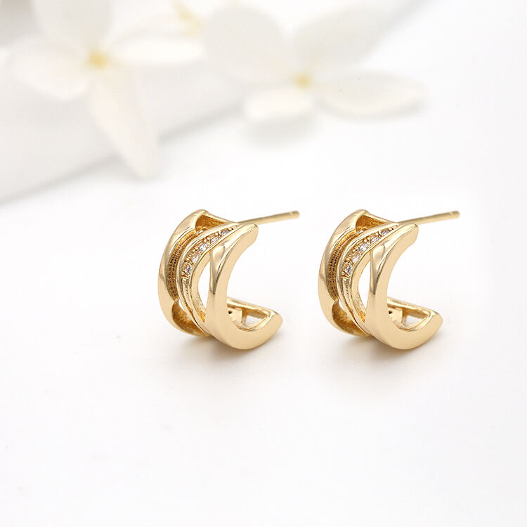 quality Wholesale 14K Gold Plated Fashion Jewelry Earrings With C Shaped Inlaid Zircon for Women's Studs Earring factory