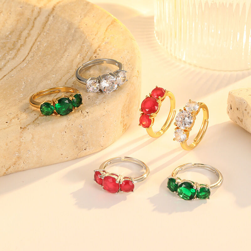 quality 18K Gold Plated Brass With White Red Green Zircon Stones Stylish Adjustable Jewelry Ring for Women factory