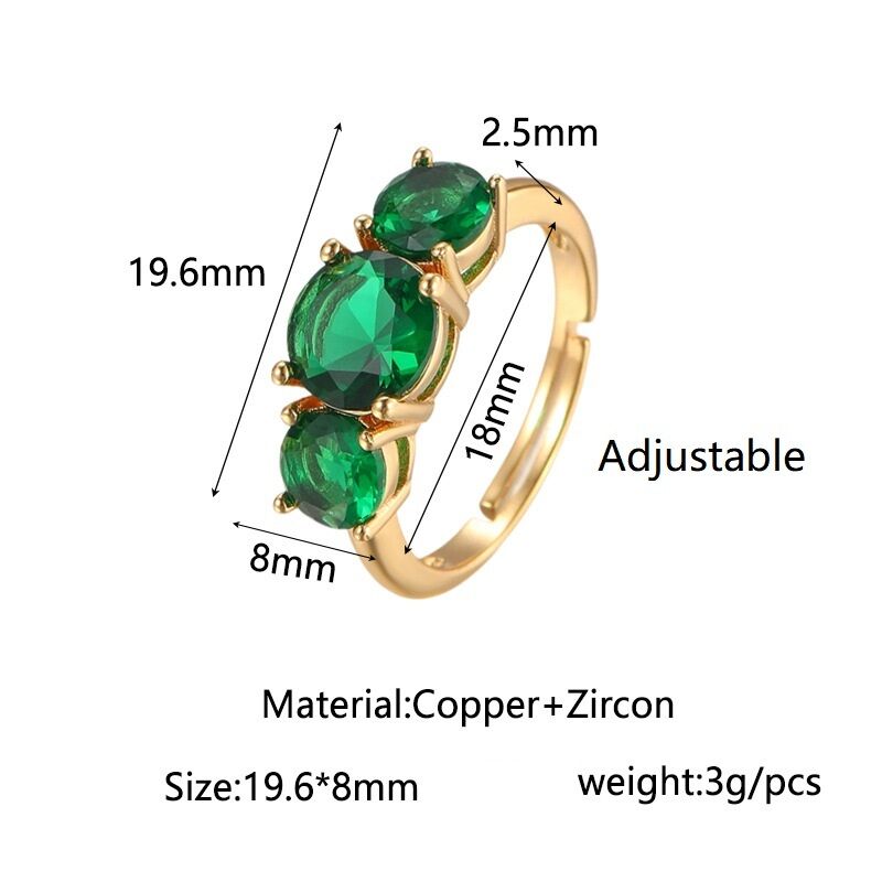 quality 18K Gold Plated Brass With White Red Green Zircon Stones Stylish Adjustable Jewelry Ring for Women factory