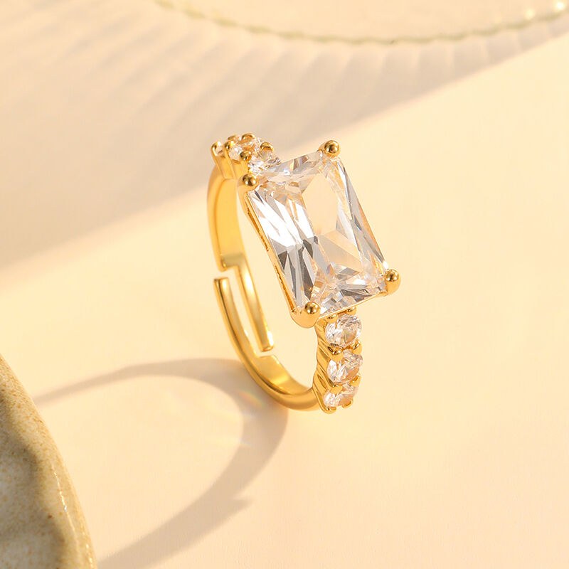 quality Hot Selling 18K Gold Plated Brass Adjustable Ring with Colored Cubic Zircon Stones Women's Fashion Jewelry Ring Supplier factory