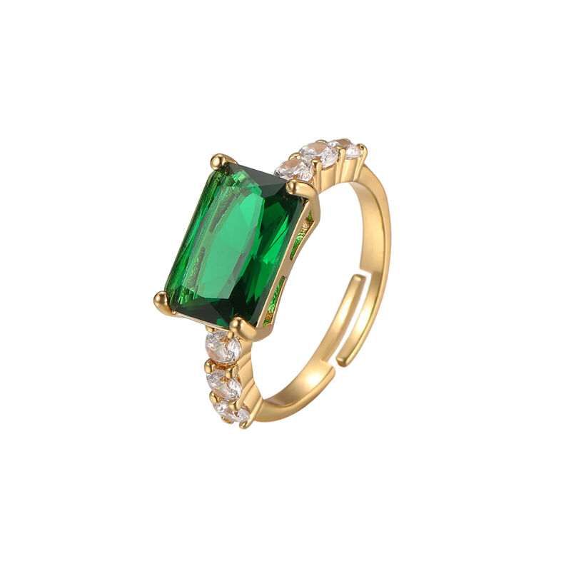 quality Hot Selling 18K Gold Plated Brass Adjustable Ring with Colored Cubic Zircon Stones Women's Fashion Jewelry Ring Supplier factory