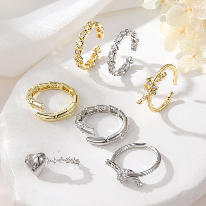 quality Fashion 14K Gold Plated Zircon Plain Open Ring Adjustable Heart Shaped Irregular Square Women's Jewelry Ring factory
