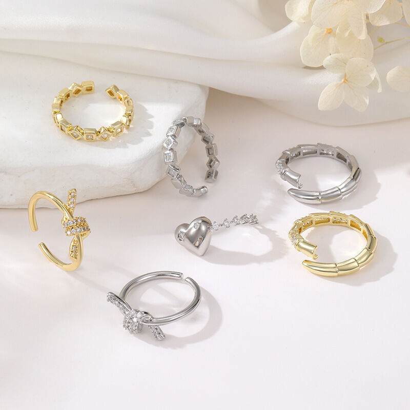 quality Fashion 14K Gold Plated Zircon Plain Open Ring Adjustable Heart Shaped Irregular Square Women's Jewelry Ring factory