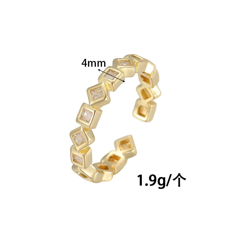 quality Fashion 14K Gold Plated Zircon Plain Open Ring Adjustable Heart Shaped Irregular Square Women's Jewelry Ring factory