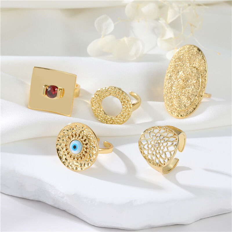 quality Hot Selling Brass Simple Design Women's Jewelry Rings 14K Gold Plated Zircon Multi Shape Adjustable Women's Ring factory