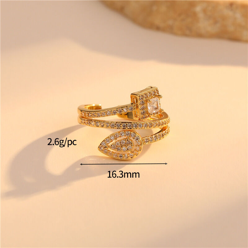quality Hot Selling Brass Simple Design Women's Jewelry Rings 14K Gold Plated Zircon Multi Shape Adjustable Women's Ring factory