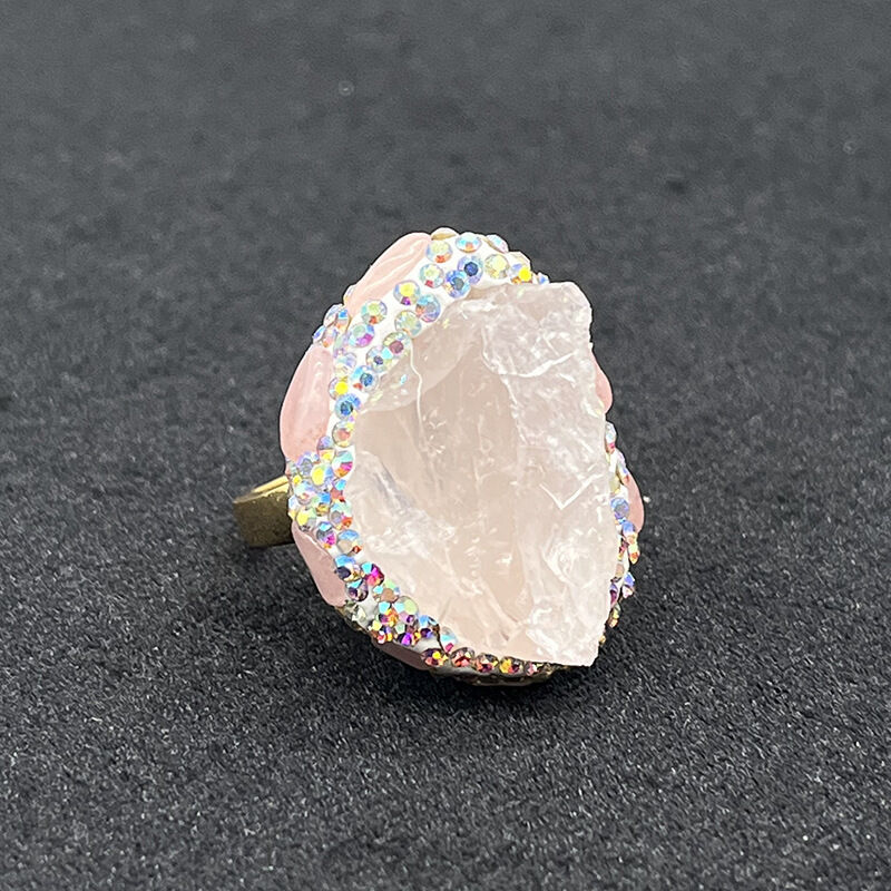 quality Hot Sale New 18K Gold Plated Baroque Natural Pearl Ring Pink Glitter Stone Finger Ring Jewelry for Women factory