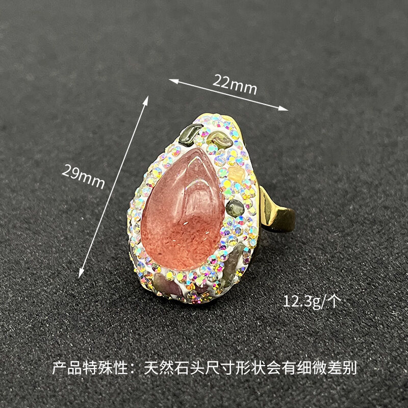 quality Hot Sale New 18K Gold Plated Baroque Natural Pearl Ring Pink Glitter Stone Finger Ring Jewelry for Women factory