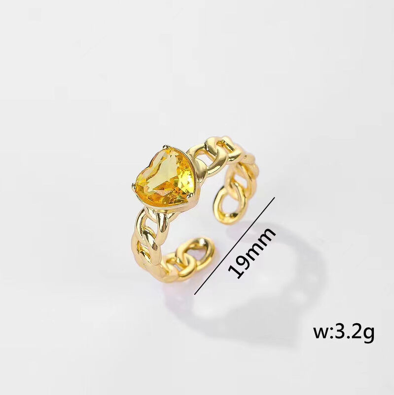 quality Factory Trendy Finger Rings 14K Gold Plated Adjustable Cuban Chain  Micro Set Heart Zircon Opening Ring factory