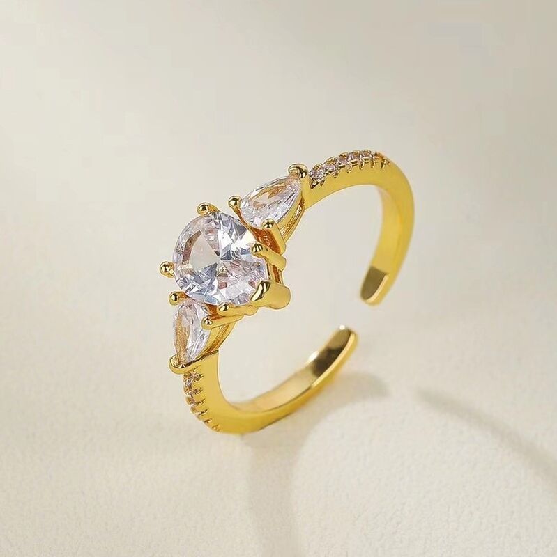 quality Jiexing Trendy Finger Rings Wholesale 14K Gold Plated Adjustable Shinny Zircon Micro Set Drop Shape Opening Ring factory