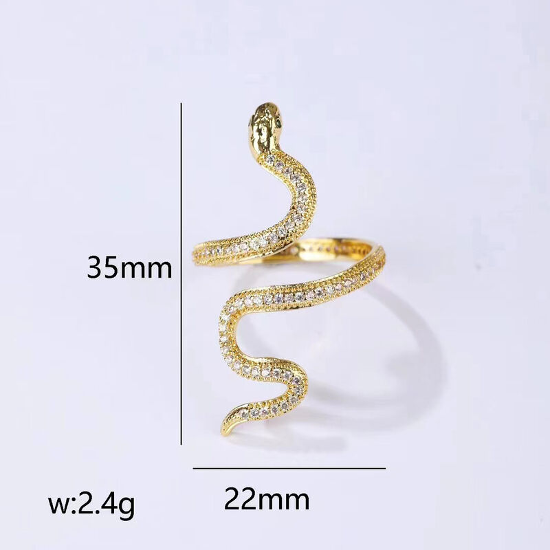 quality Factory Lovely Trendy Finger Rings 14K Gold Plated Adjustable Fashion Micro Set Zircon Snake Opening Ring factory