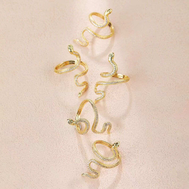 quality Factory Lovely Trendy Finger Rings 14K Gold Plated Adjustable Fashion Micro Set Zircon Snake Opening Ring factory