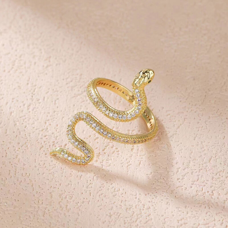 quality Factory Lovely Trendy Finger Rings 14K Gold Plated Adjustable Fashion Micro Set Zircon Snake Opening Ring factory