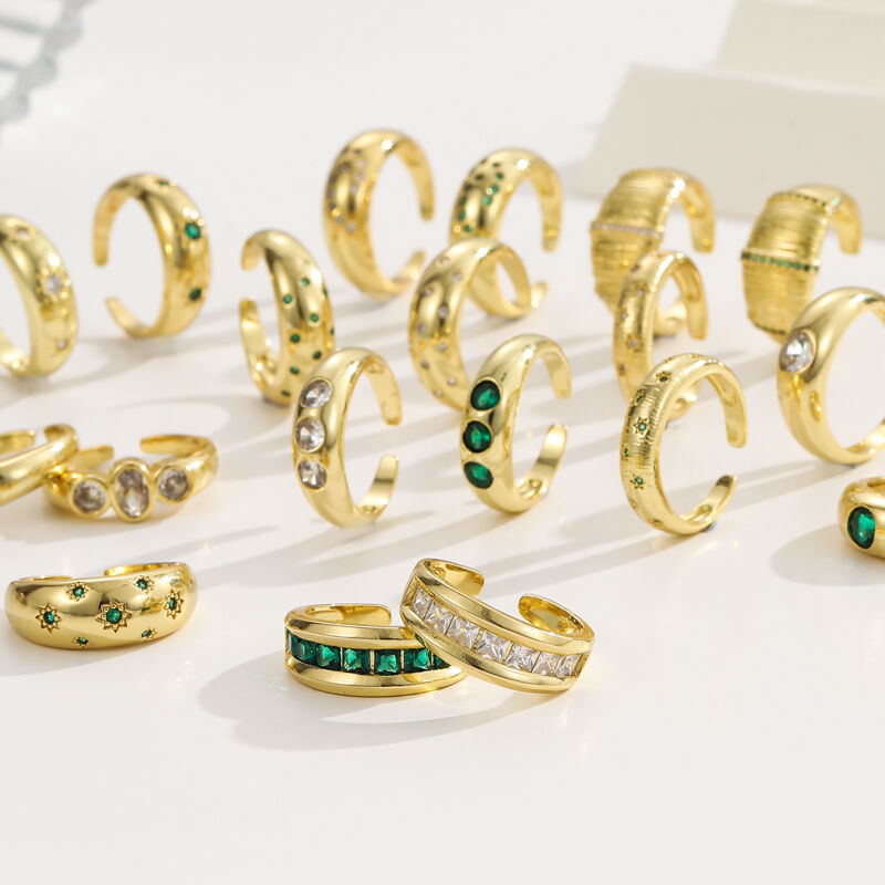 quality Clear Emerald CZ 14K Gold Plated Adjustable Dubai Gold Star Finger Rings Jewelry Designs for Women Gift factory