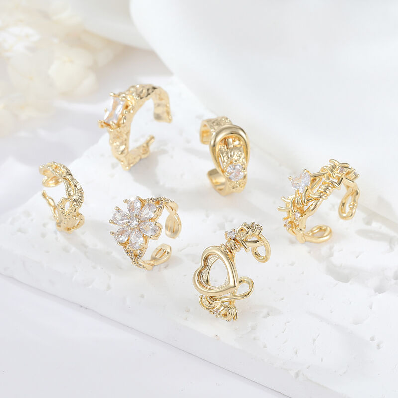 quality Trending Engagement Ladies Flower Heart Shape Unique Adjustable Stacking Finger Rings for Women factory