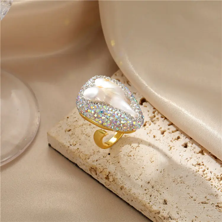 quality Hot Sale New 14K Gold Plated Baroque Natural Pearl Ring Finger Ring Jewelry for Women factory