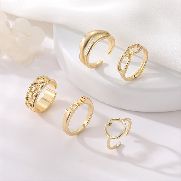 quality Hot Sale New Simple Style 14K Gold Plated Round Love Adjustable Finger Ring Jewelry for Women factory